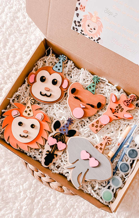 DIY Birthday Animals Paint & Glue Wood Kit for Kids