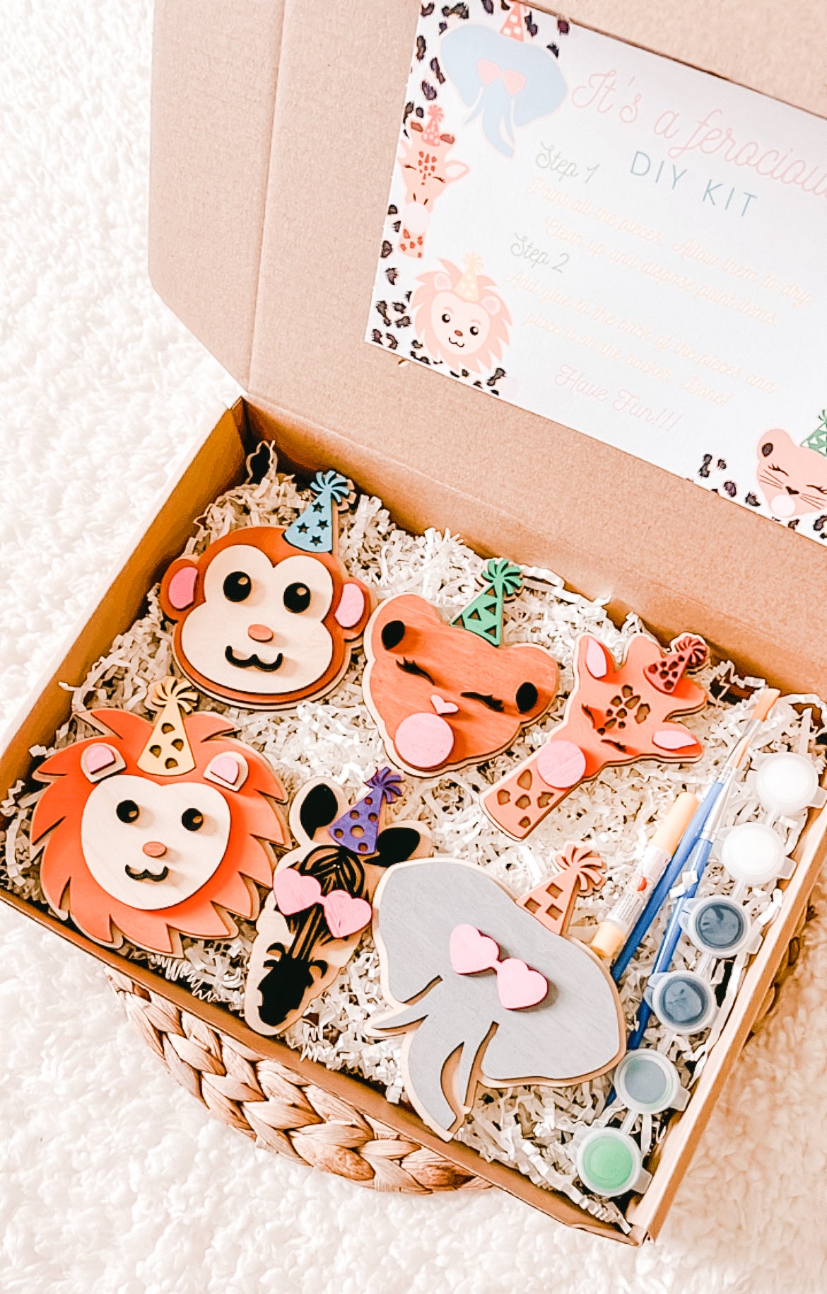 DIY Birthday Animals Paint & Glue Wood Kit for Kids