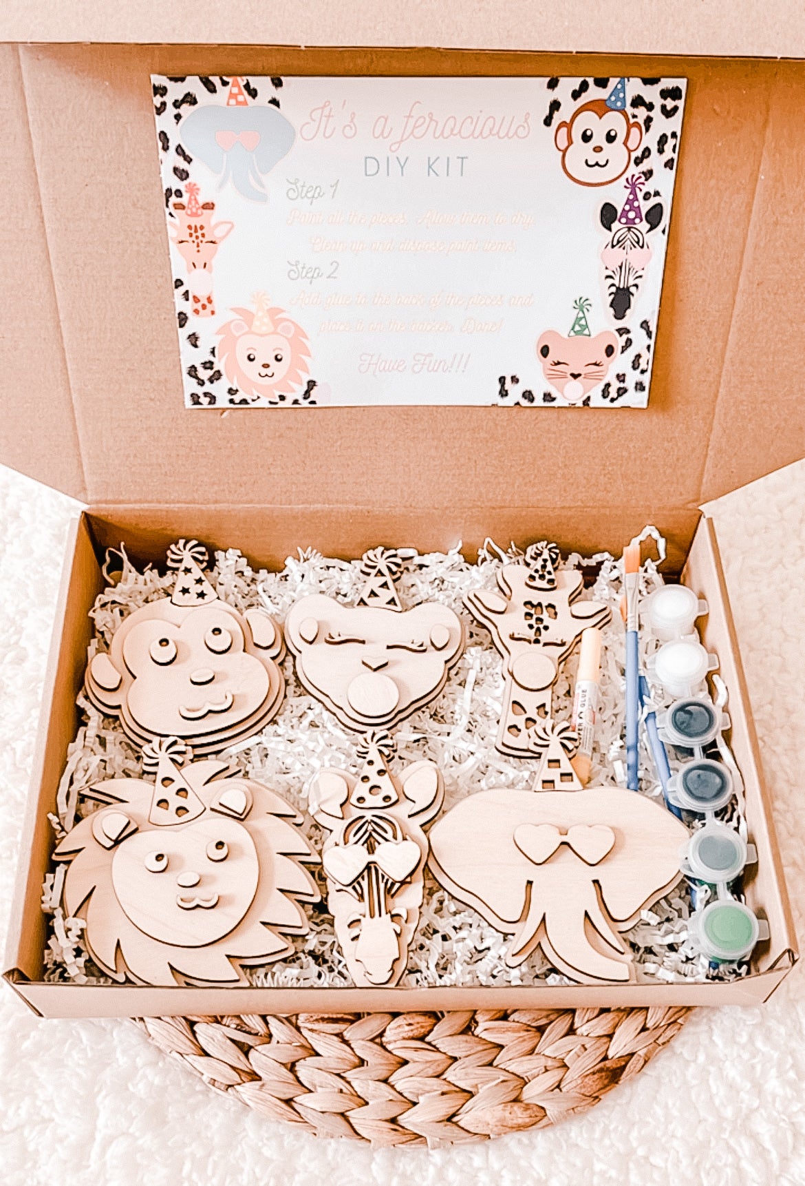 DIY Birthday Animals Paint & Glue Wood Kit for Kids