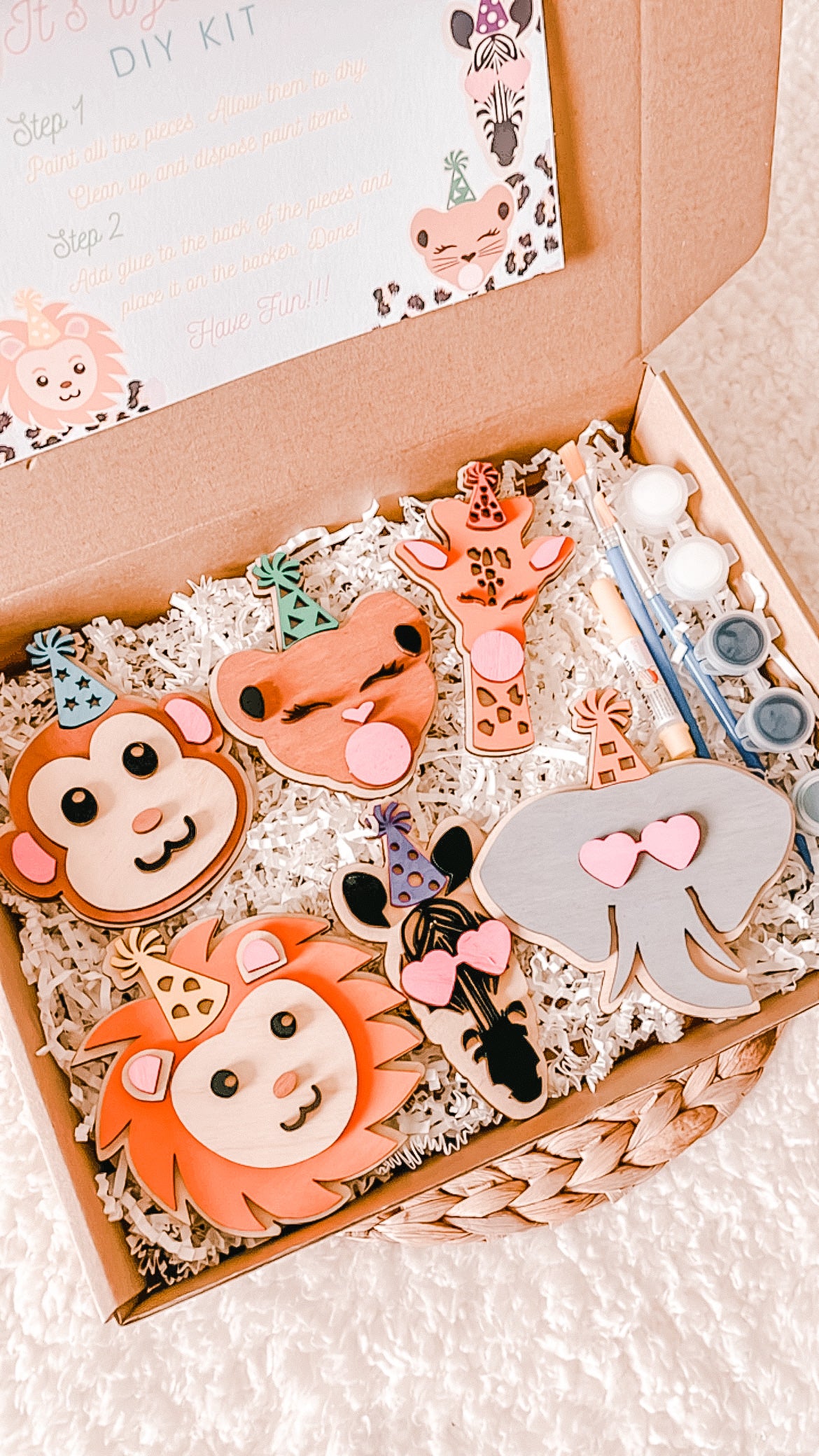 DIY Birthday Animals Paint & Glue Wood Kit for Kids