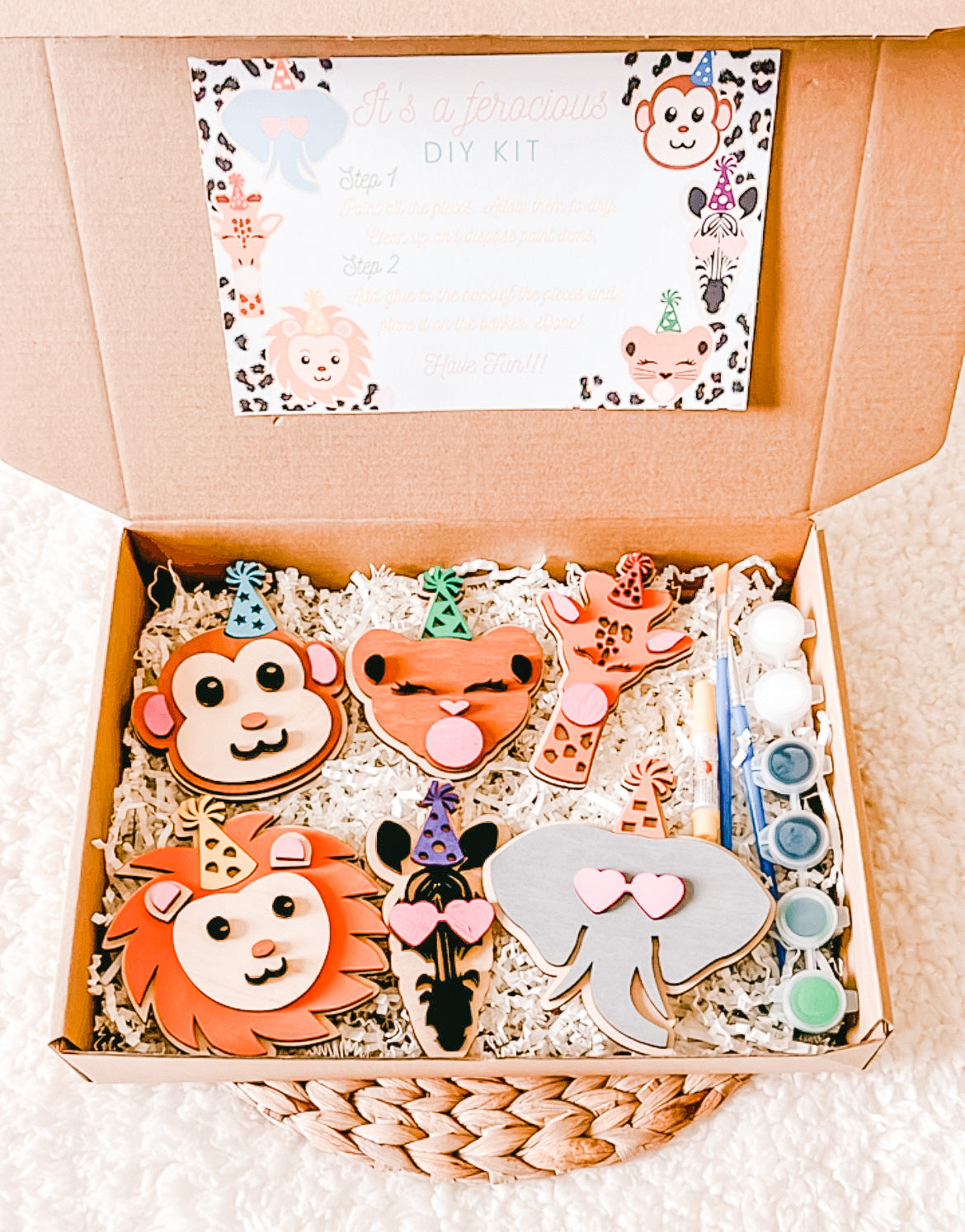 DIY Birthday Animals Paint & Glue Wood Kit for Kids